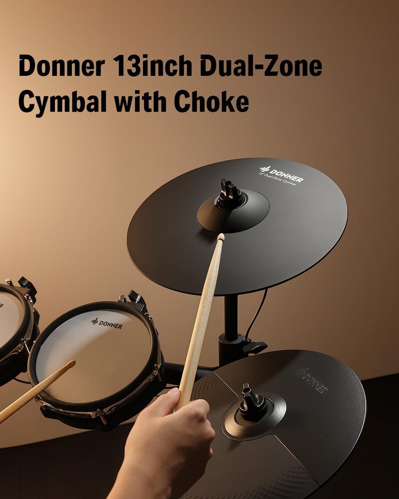 Donner Mute Cymbal for Electronic Drum Set, 13-inch Dual Zone Crash for Electric Drum Kit, 2 Zone E Cymbal for Digital Drum (CYB-13D) - Image 2